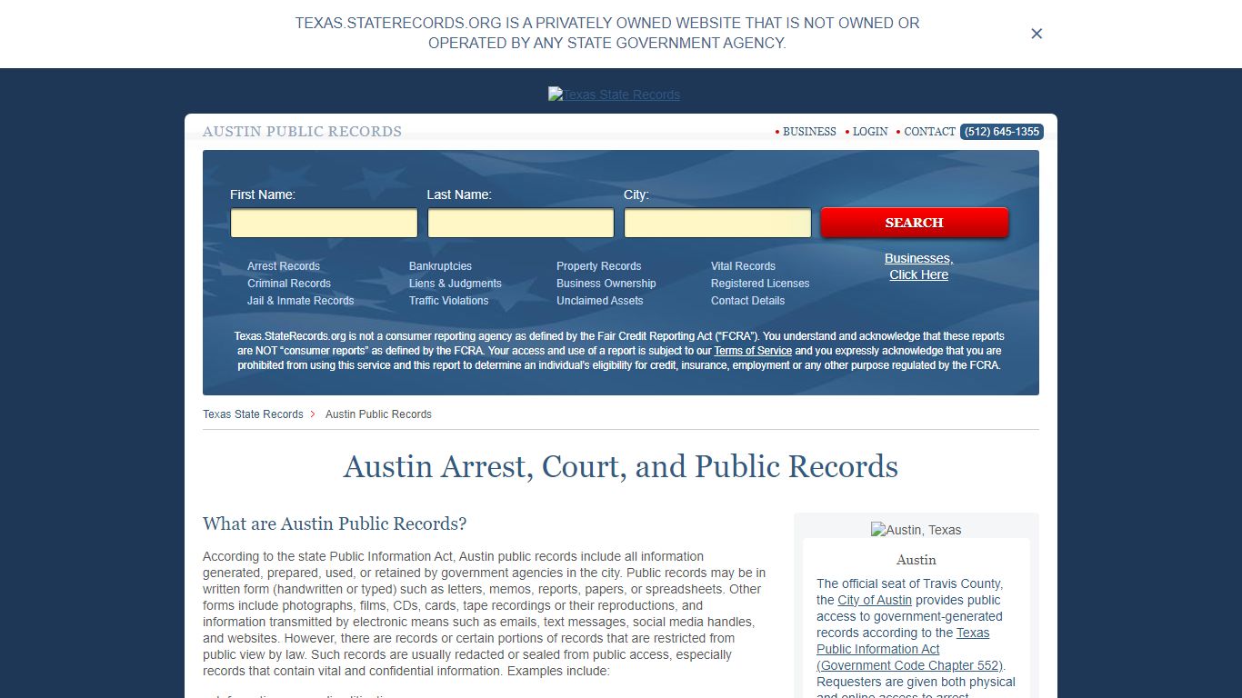 Austin Arrest and Public Records | Texas.StateRecords.org